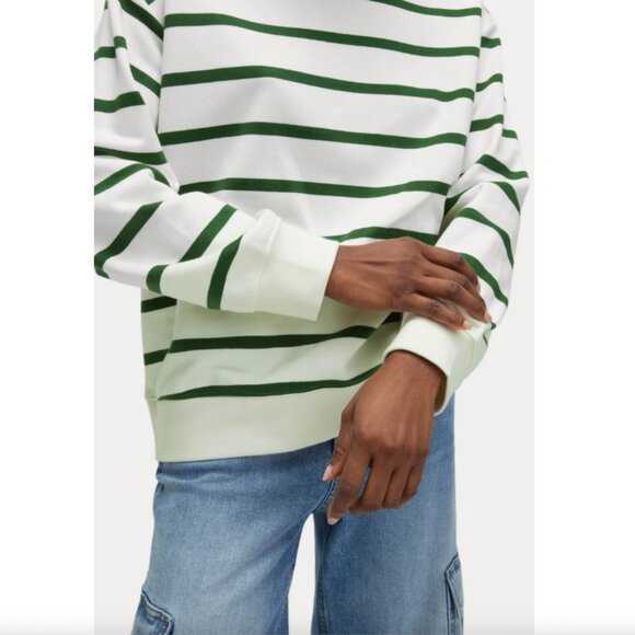 Marks & Spencer Women's Cotton Rich Striped Sweatshirt Long Sleeve Top Green - Picture 8 of 8